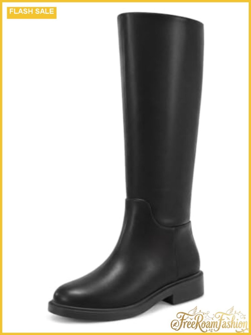 Faux Leather Suede Knee High Boots Flat Low Heel Zip Round Toe Womens Tall
